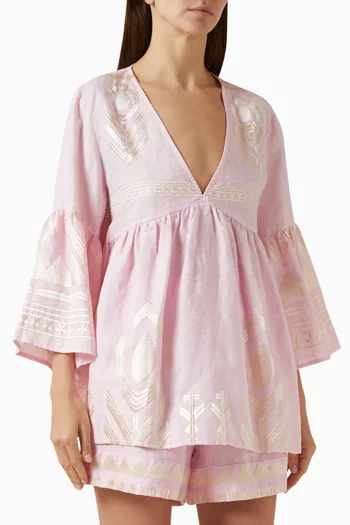 Embroidered Gathered Top