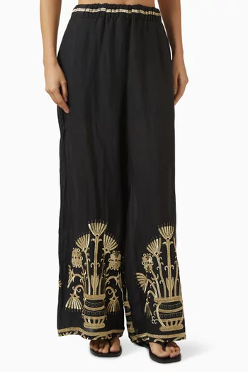 Embroidered Wide-leg Pants