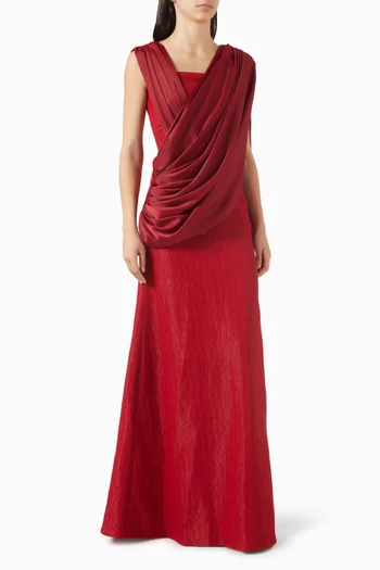 Yen Ly Maxi Dress in Ribbed Cotton & Satin