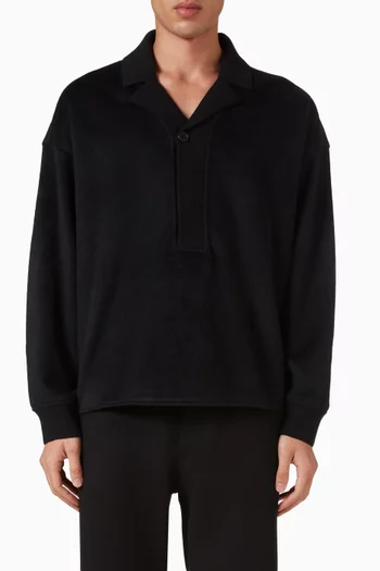 Placket-detail Polo Sweater in Wool-blend