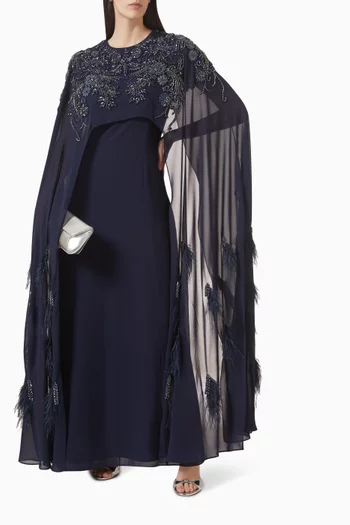 Feather-trim Cape Gown
