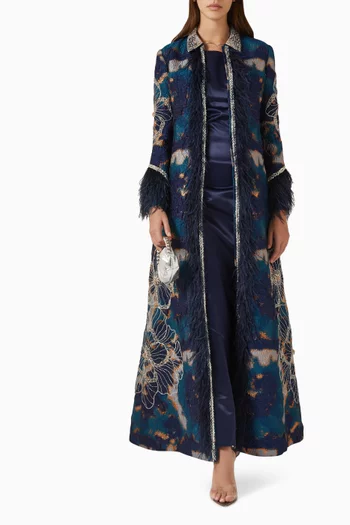 طقم قفطان مزين بالريش