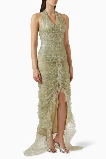 فستان ريسبير بكشكش تول مطرز بالغليتر