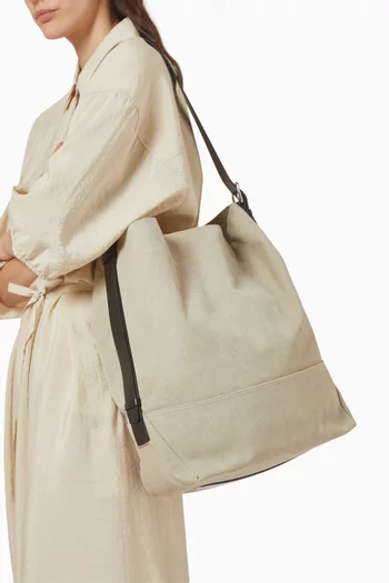 Belted Tote Bag in Cotton & Leather