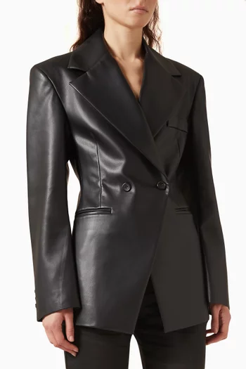 جاكيت نانجي بخصر مزموم جلد صناعي