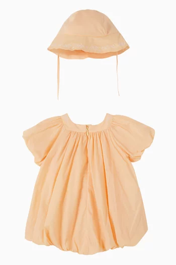 طقم فستان بحافة منفوخة وقبعة