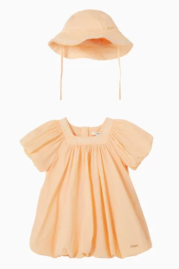 طقم فستان بحافة منفوخة وقبعة