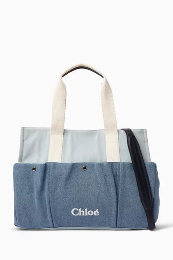 Logo Graphic Changing Bag in Denim