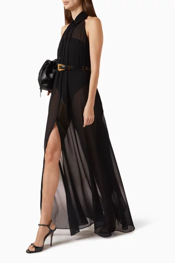 فستان سوكي بأربطة حول الرقبة قماش شفاف