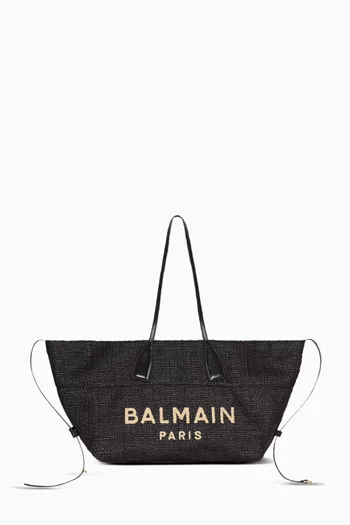 Small Track Tote Bag in Raffia & Leather