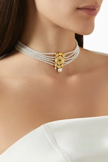 Kenza Hexa Pearl Choker in 18kt Gold-plated Brass