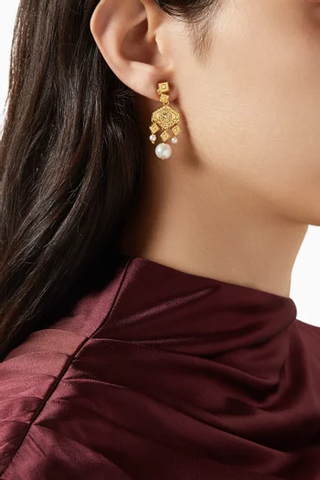 Kenza Tri-drop Earrings in Gold-plated Metal