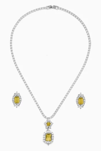Amaris Necklace & Earrings Set in Rhodium-plated Brass