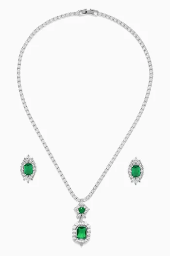 Amaris Necklace & Earrings Set in Rhodium-plated Brass