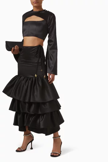 Raven Ruffle Skirt in Satin