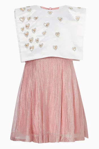 Heart Embellished Dress in Satin