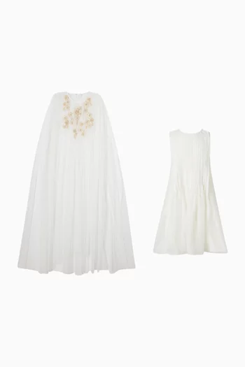 Floral Embroidered Cape Dress in Tulle