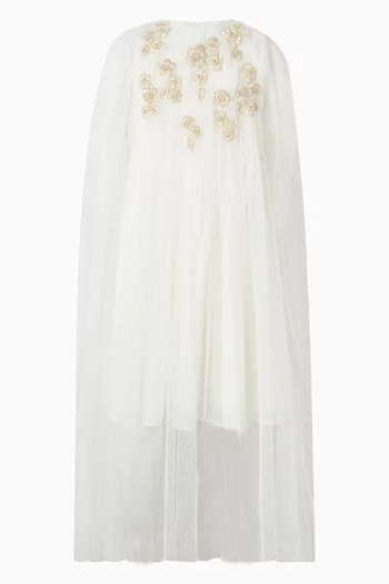 Floral Embroidered Cape Dress in Tulle