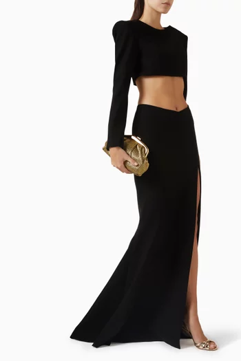 Long-sleeved Top & Skirt Set in Crepe