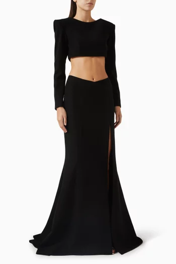 Long-sleeved Top & Skirt Set in Crepe