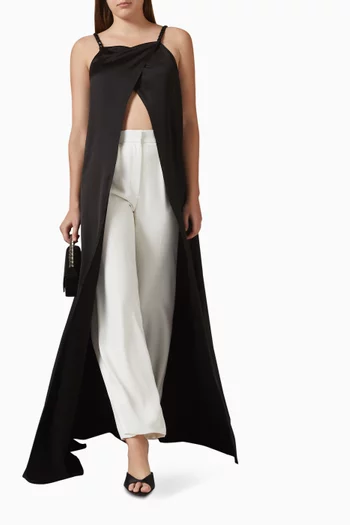Long Top & Pants Set in Satin & Crepe