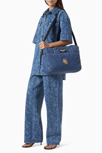 حقيبة مستلزمات الأطفال مزينة بدب مع مفرش دينم