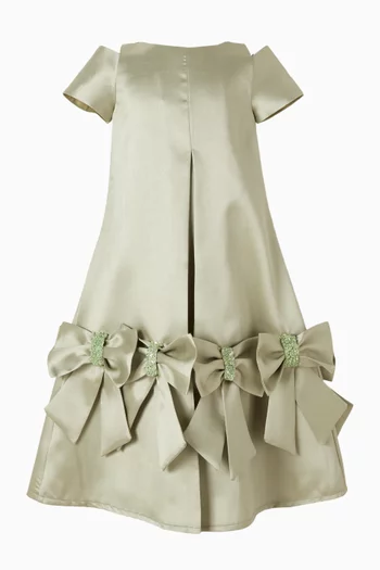 Bow Appliqué Midi Dress in Satin