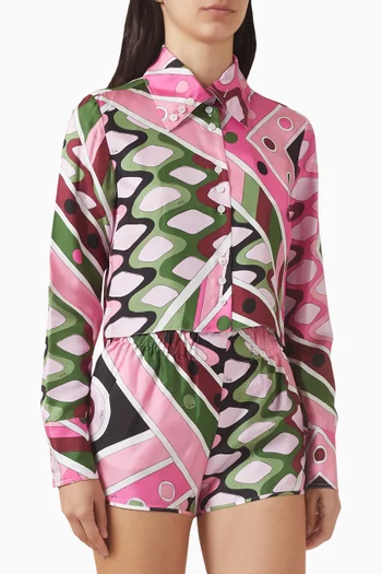 قميص قصير مزين بنقشة حرير