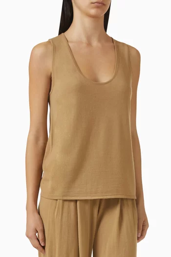 بلوزة بلا أكمام وفتحة رقبة عميقة مزيج صوف