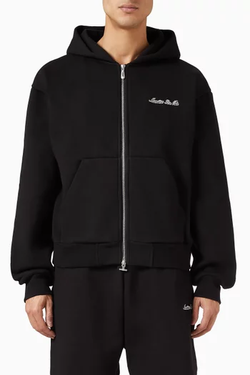 كنزة بغطاء رأس بسحّاب وقصة فضفاضة وشعار الماركة مزيج قطن