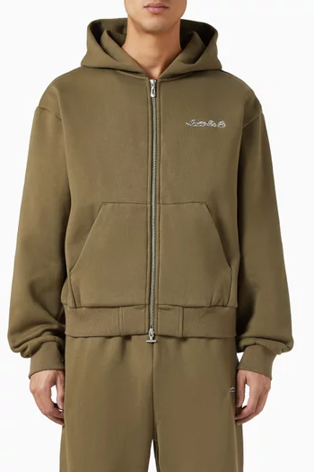 كنزة بغطاء رأس بسحّاب وقصة فضفاضة وشعار الماركة مزيج قطن