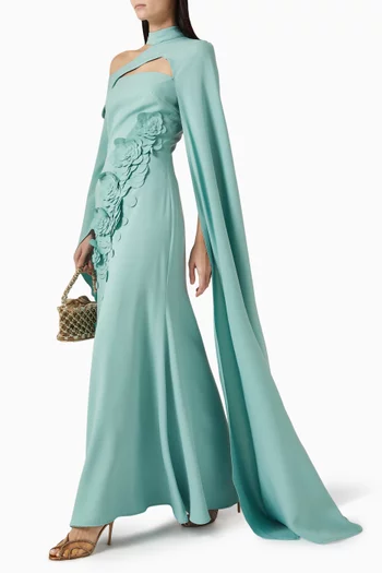 فستان مزين بزهور بارزة كريب