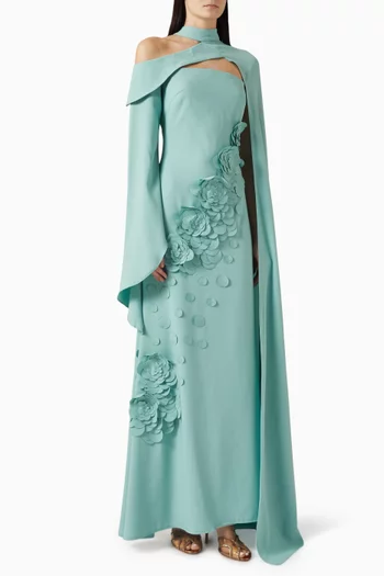 فستان مزين بزهور بارزة كريب