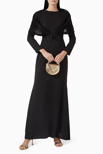 فستان بشال مزين بتطريزات كريب