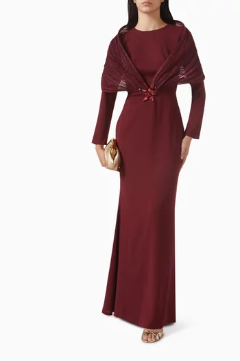 فستان بشال مزين بتطريزات كريب