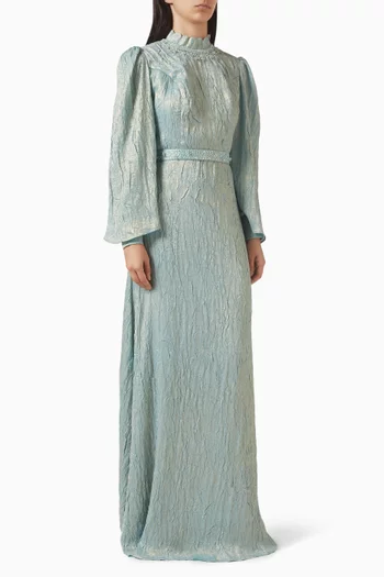 فستان مزين بتطريزات شيفون لامع