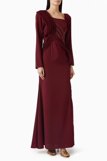 فستان مزين بتطريزات بالخرز كريب