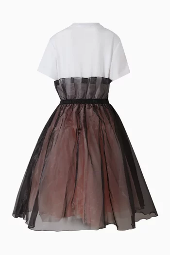 فستان بنمط تي شيرت قطن وأورجانزا