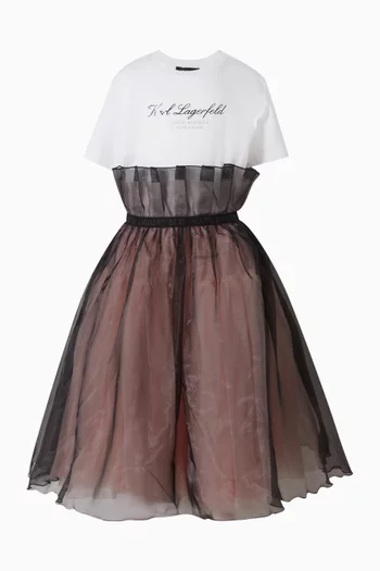 فستان بنمط تي شيرت قطن وأورجانزا