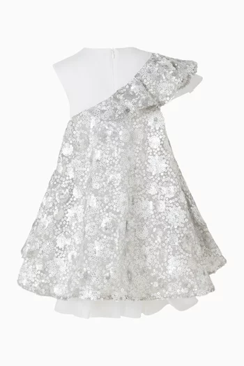 فستان بكتف مكشوف مطرز بترتر تول