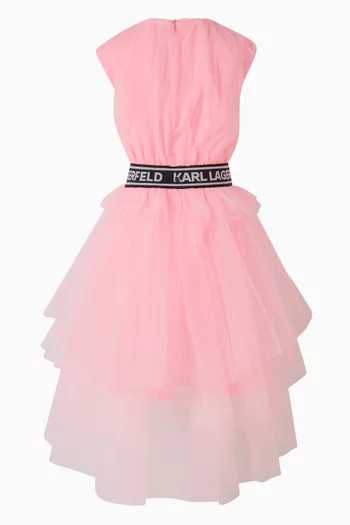 فستان بحزام خصر بشعار الماركة تول