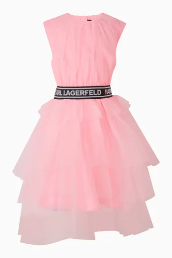 فستان بحزام خصر بشعار الماركة تول