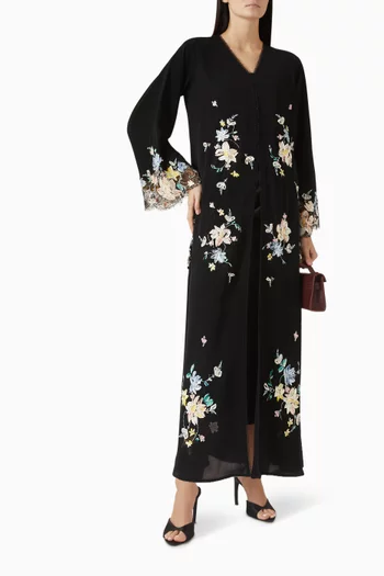 عباية بتطريزات زهور بارزة