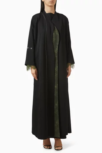 3-piece Lace-trim Abaya Set
