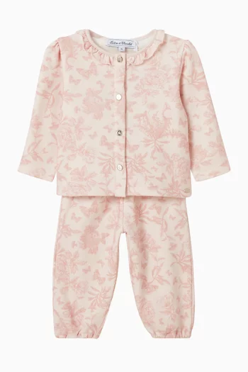 Toile-print Top & Pants Set in Cotton-fleece