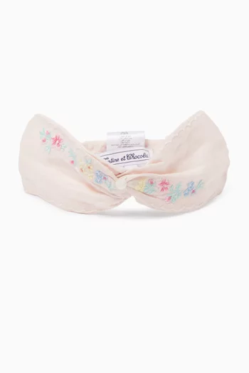Floral Embroidered Headband in Linen