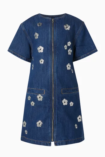 Sequinned Daisy Dress in Denim