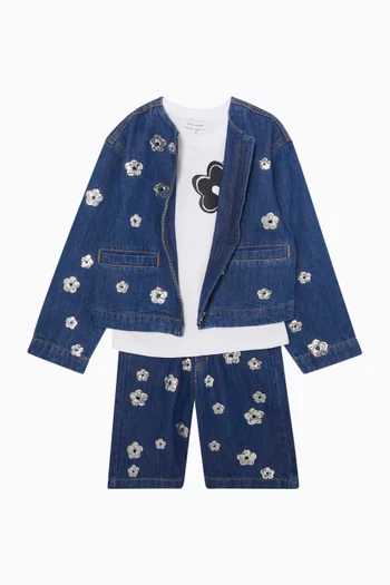 Sequin Daisy Shorts in Denim