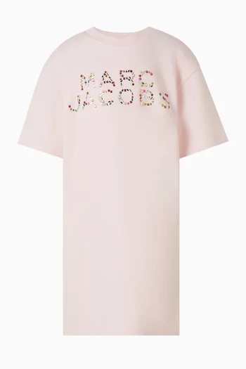 Rhinestone Logo Dress in Cotton