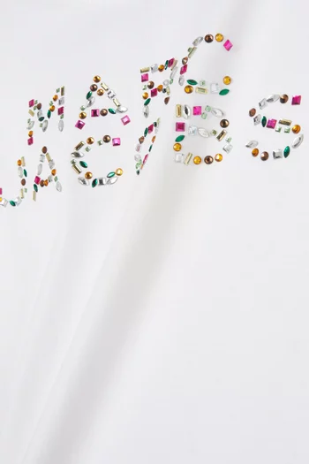 تي شيرت قطن مزين بشعار الماركة وكريستال